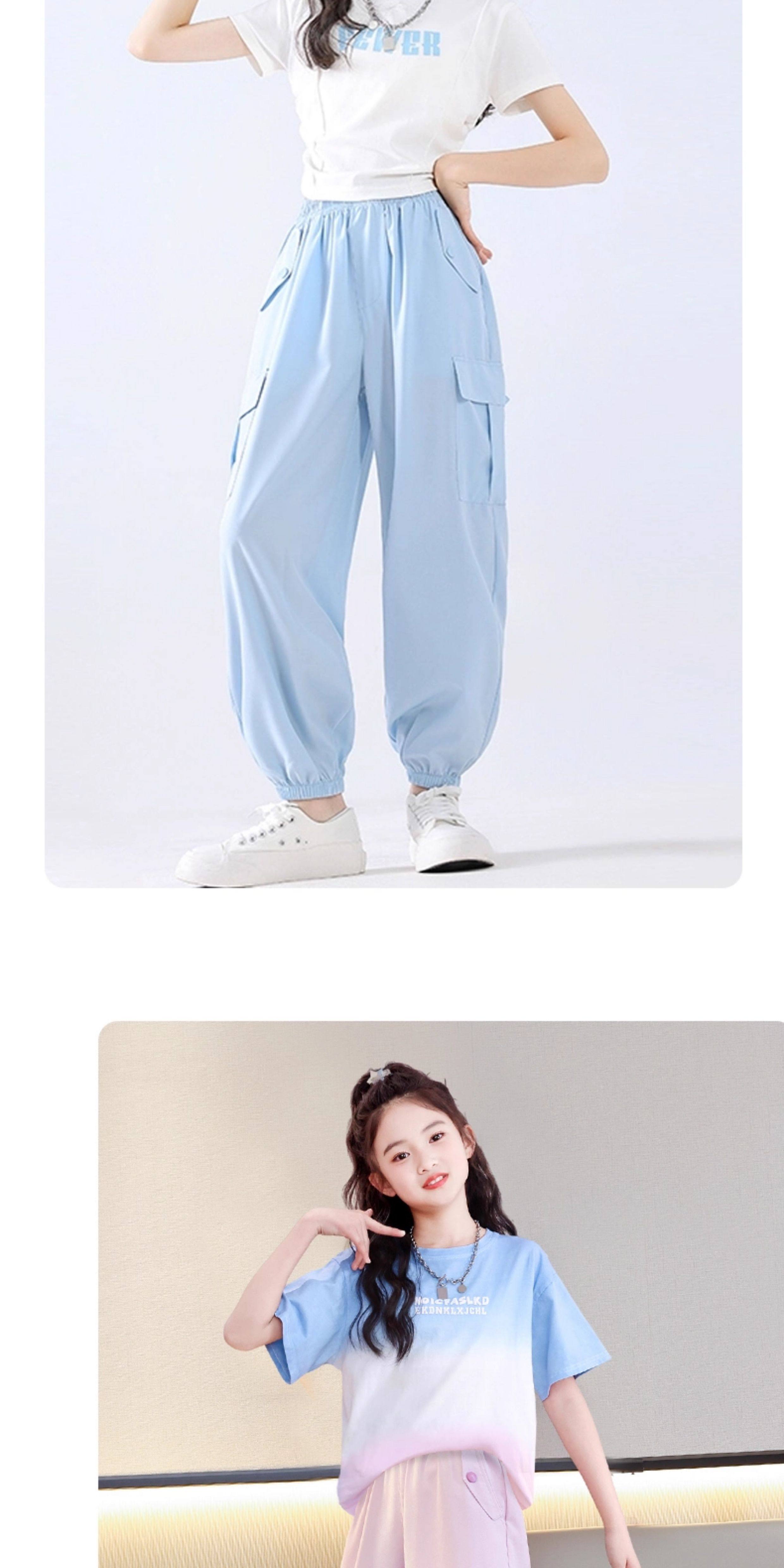 Moonkids Dopamine Girls Summer Set 2026 New Children's Ice Silk Sportswear Summer Big Kids Short Sleeve Casual 7